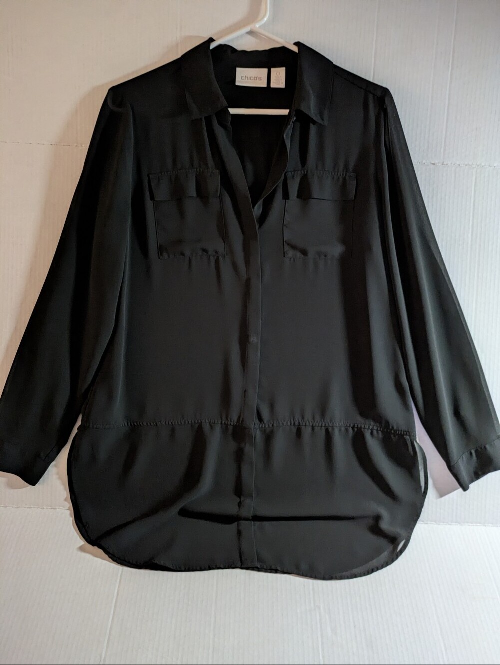 Chico's Black Long-Sleeve Silky Button-Front Tunic